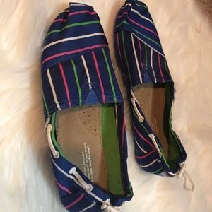 Toms blue with colored stripes